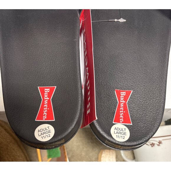 Budweiser Slides Sandals Size L 11-12 Black Red New Unisex - Picture 5 of 9